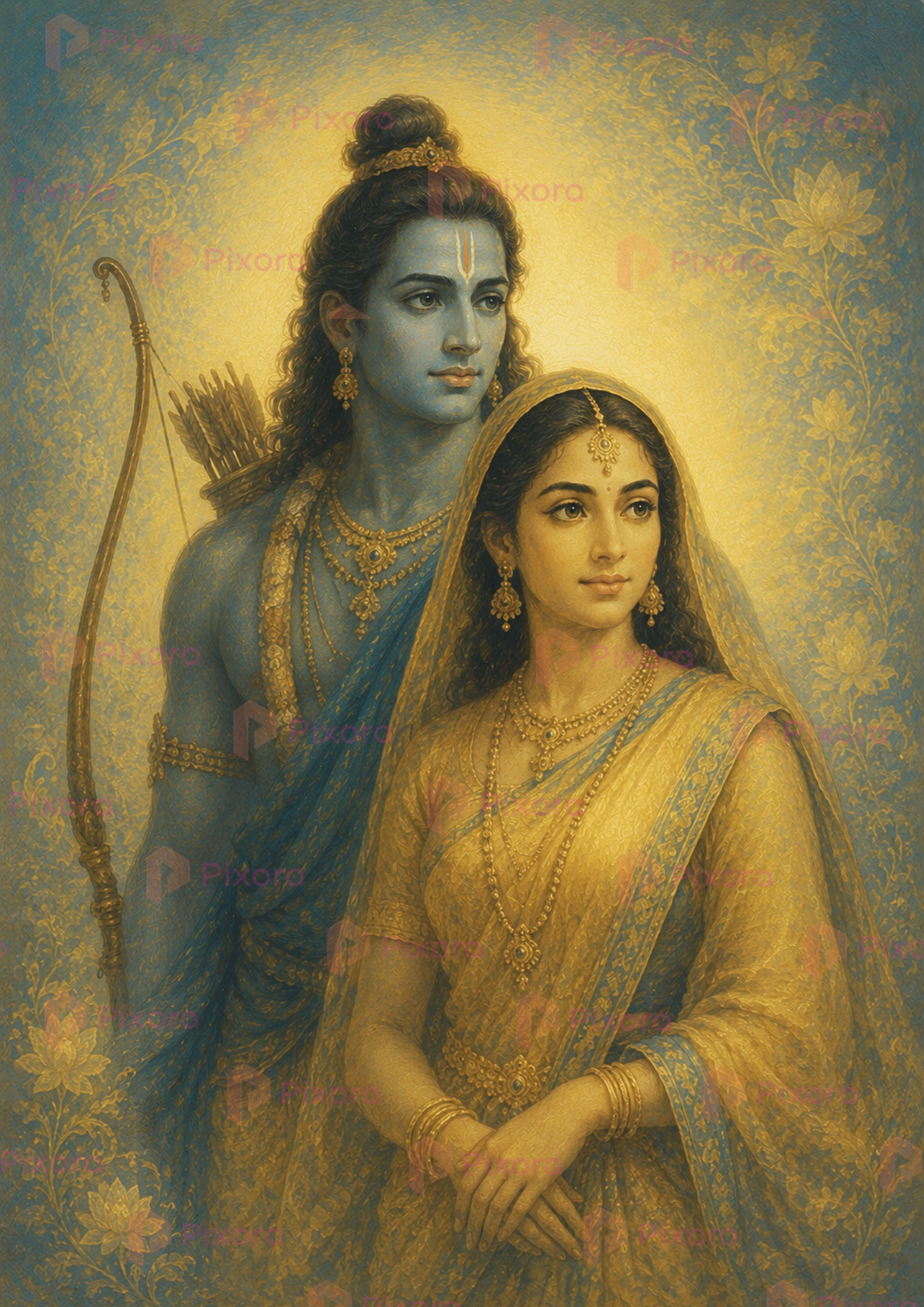 Pixora Divine Shri Ram and Sita Vanvaas Journey Art - Set of 3 A4 Size Black Framed Spiritual Wall Decor Gallery
