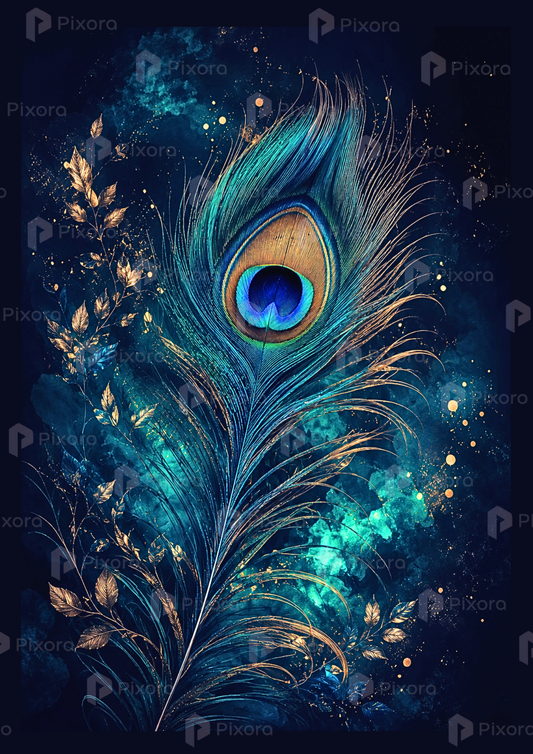 Pixora Cosmic Lord Krishna and Celestial Vrindavan Gallery - Set of 5 A4 Size Black Framed Spiritual Wall Decor