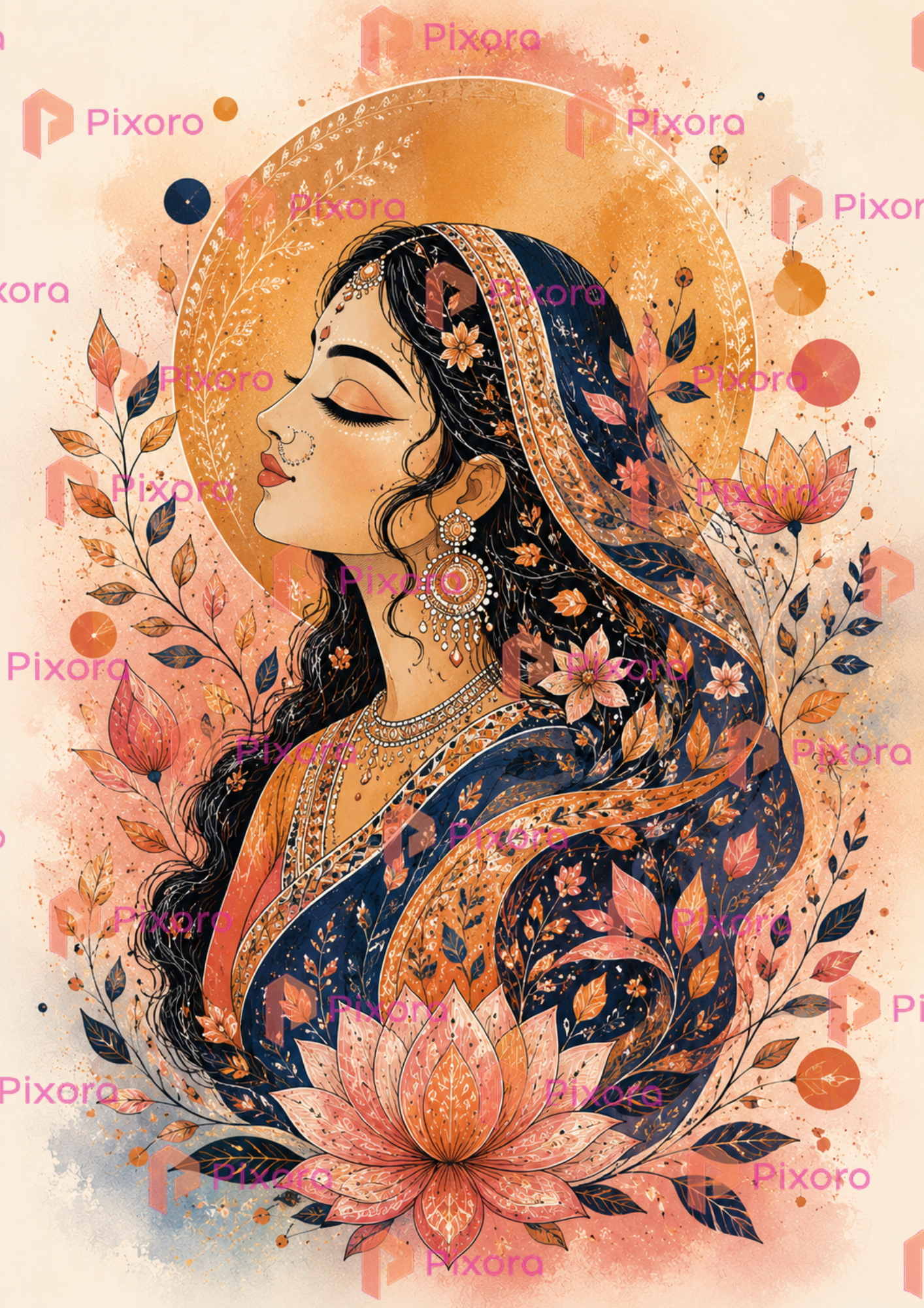 Pixora Traditional Radha Krishna and Divine Forest Gallery - Set of 5 A4 Size Black Framed Spiritual Wall Decor