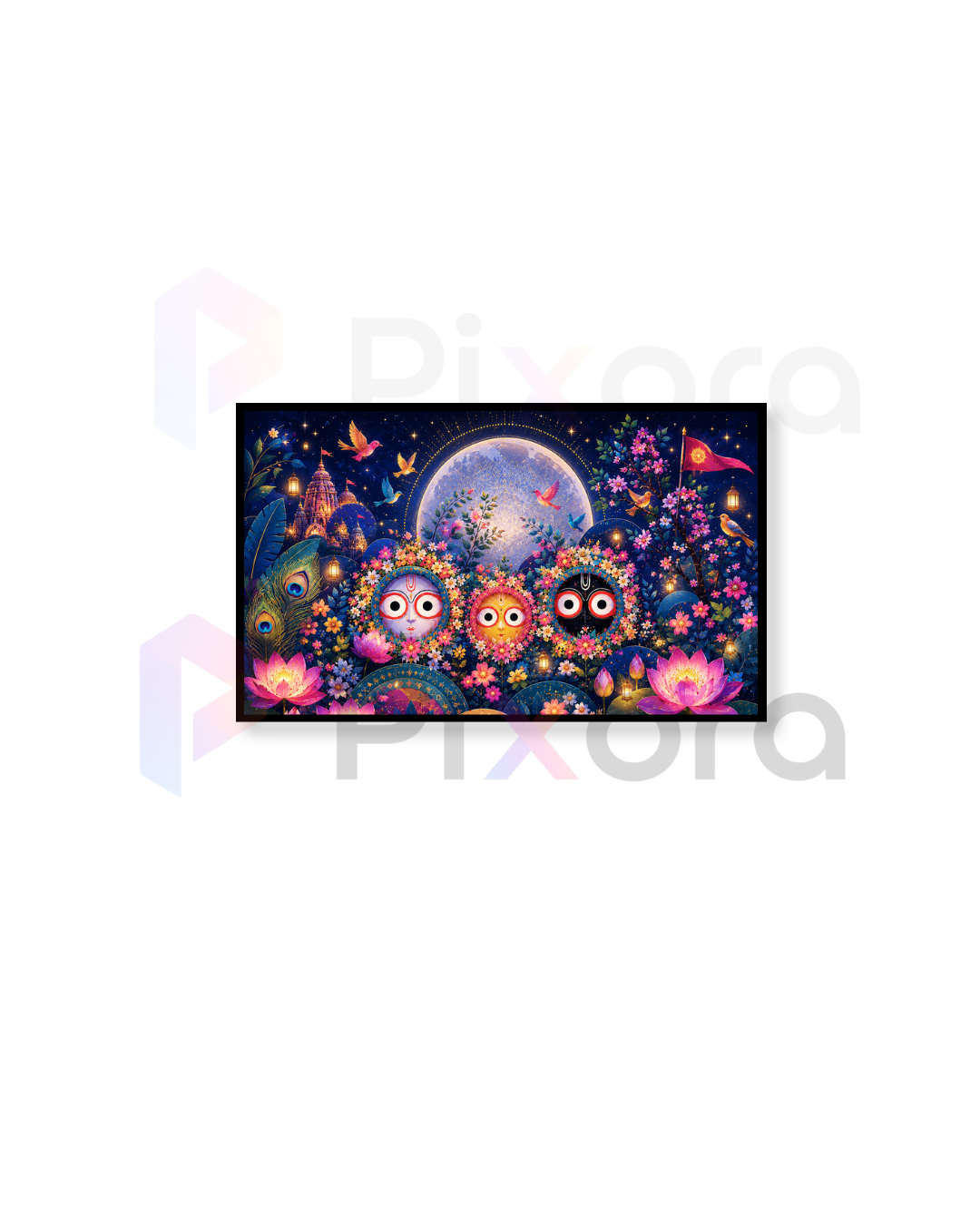 Pixora Divine Jagannath Balabhadra Subhadra Landscape Wall Art - Framed A4 Size Print (12x8 Inches)