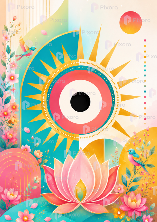 Pixora Modern Boho Jagannath Triad Wall Art Triptych - Set of 3 Framed A4 Prints (8x12 Inches Each)