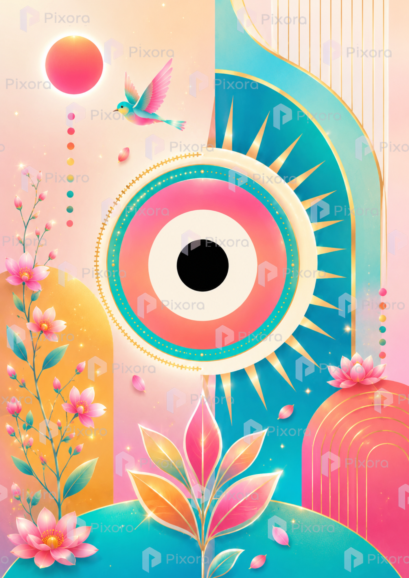 Pixora Modern Boho Jagannath Triad Wall Art Triptych - Set of 3 Framed A4 Prints (8x12 Inches Each)