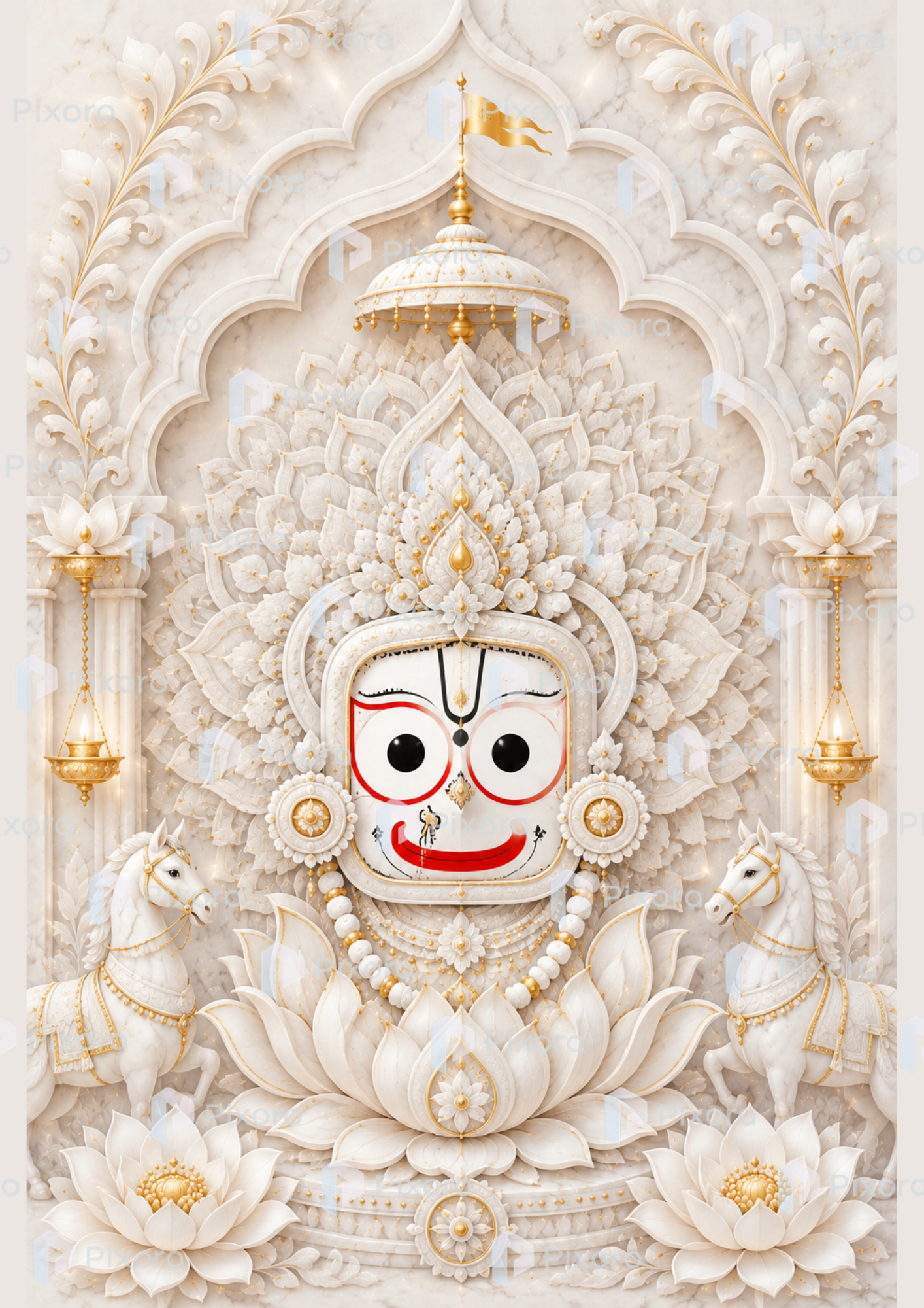 Pixora Luxury 3D-Carved Style Jagannath Triad Wall Art Set - 5-Piece Framed A4 Prints (8x12 Inches Each)