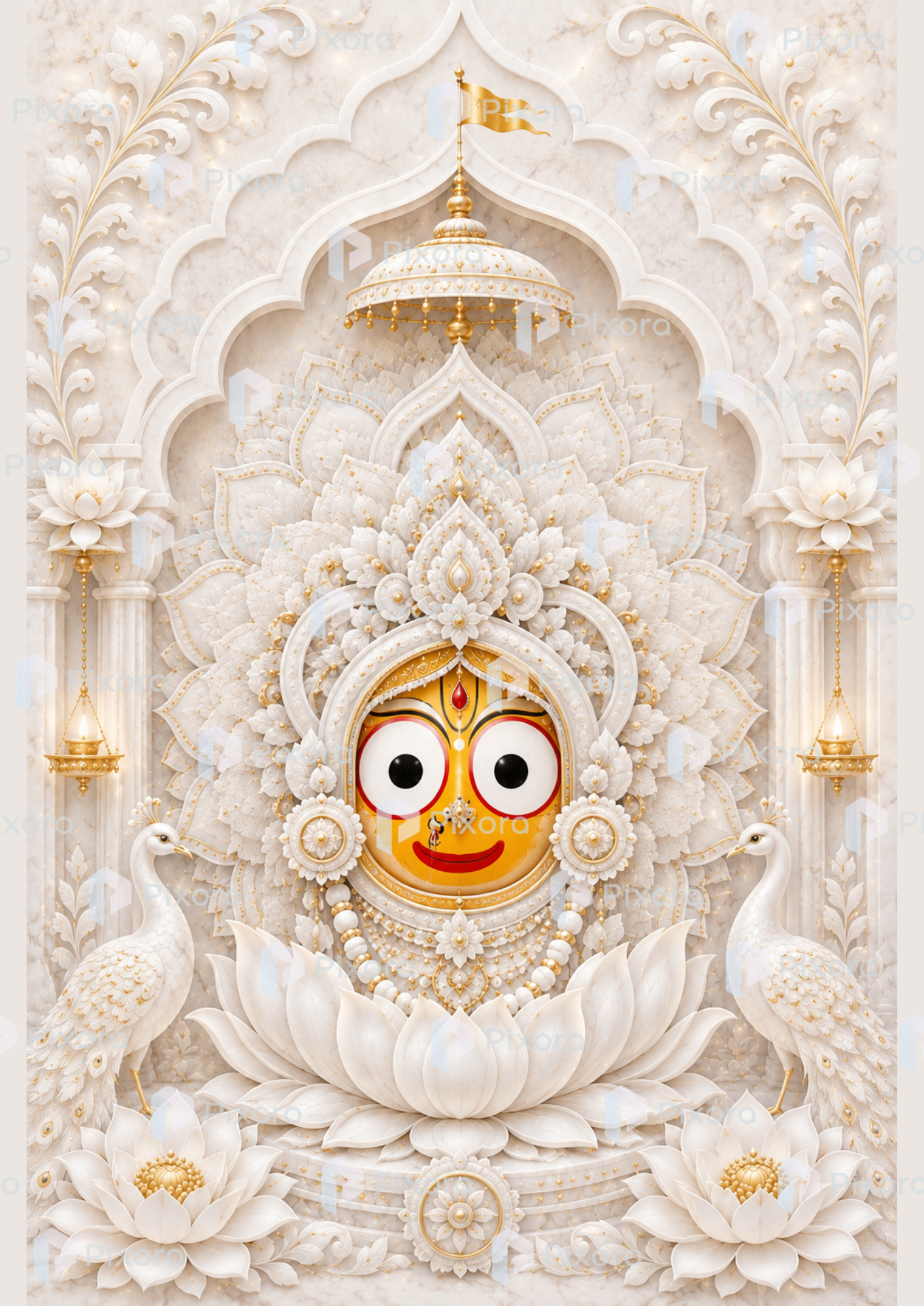 Pixora Luxury 3D-Carved Style Jagannath Triad Wall Art Set - 5-Piece Framed A4 Prints (8x12 Inches Each)
