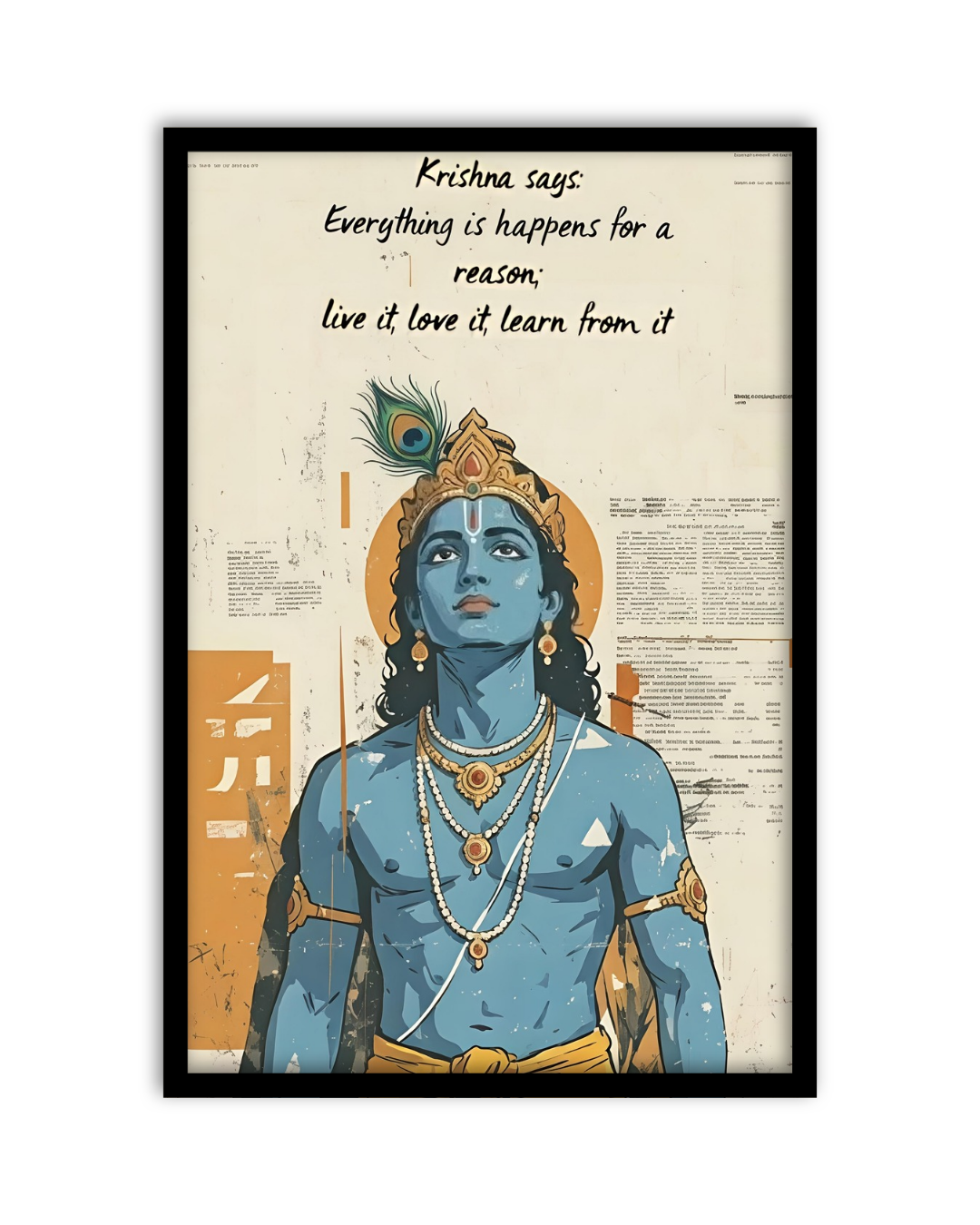 Pixora Inspirational Lord Krishna Quote Art - A4 Size Black Framed Spiritual Wall Decor