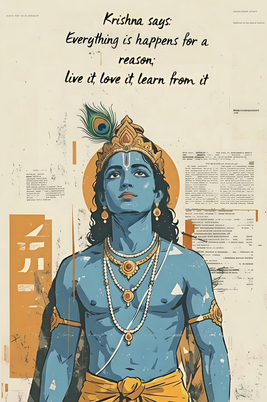 Pixora Inspirational Lord Krishna Quote Art - A4 Size Black Framed Spiritual Wall Decor