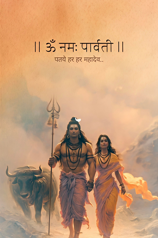 Pixora Divine Shiva Parvati and Nandi Mantra Art - A4 Size Black Framed Spiritual Wall Decor