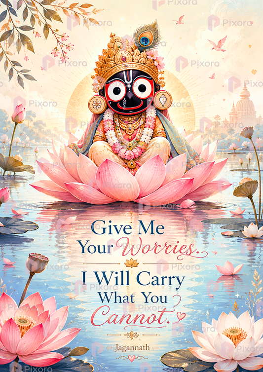 Pixora Lord Jagannath Spiritual Quotes Wall Art - Set of 3 Framed A4 Prints (8x12 Inches Each)