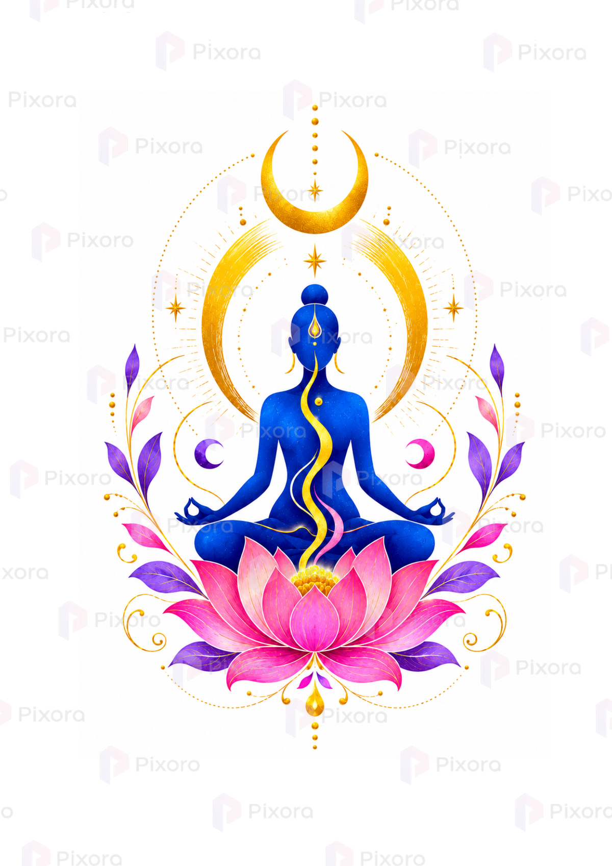 Pixora Spiritual Yoga & Shiva Elements Wall Art - Set of 5 Framed A4 Prints (8x12 Inches Each)
