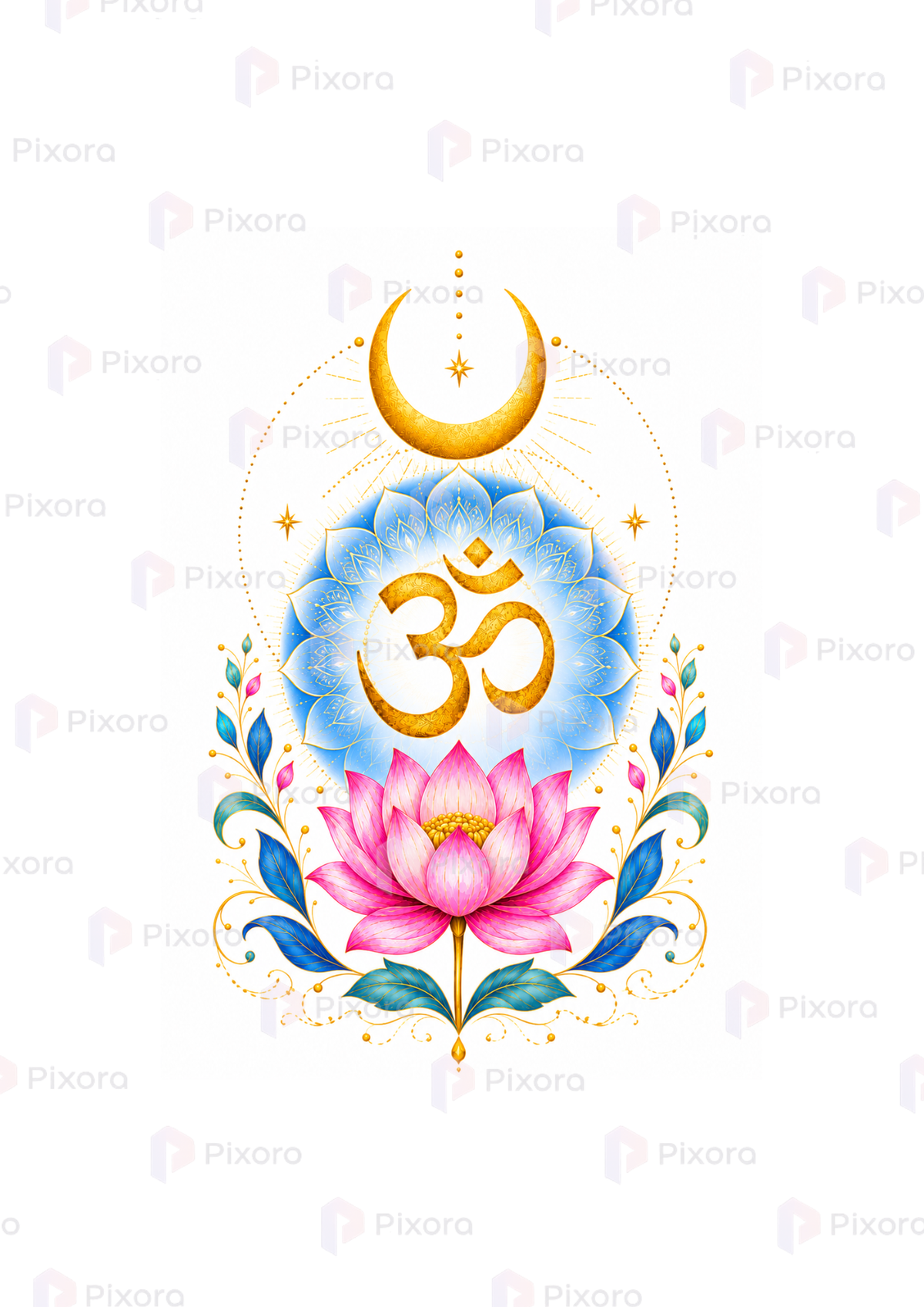 Pixora Spiritual Yoga & Shiva Elements Wall Art - Set of 5 Framed A4 Prints (8x12 Inches Each)