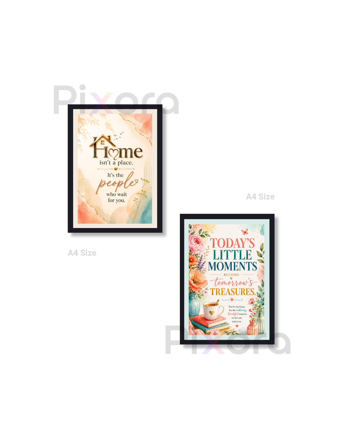 Pixora Cozy Home & Little Moments Wall Art - Set of 2 Framed A4 Prints (8x12 Inches Each)