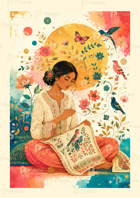 Pixora Traditional Indian Women & Rural Life Wall Art - Set of 4 Framed Prints (8x12 and 12x18 Inches Each)