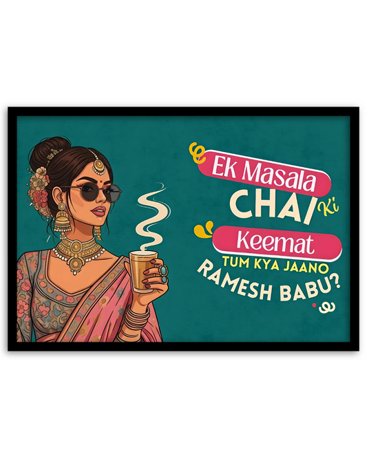 Pixora Funky Masala Chai Pop Art - A4 Size Black Framed Desi Quirky Wall Decor