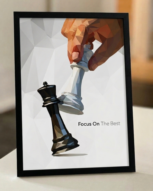 Pixora Motivational Chess Low Poly Art - A4 Size Black Framed Office Wall Decor