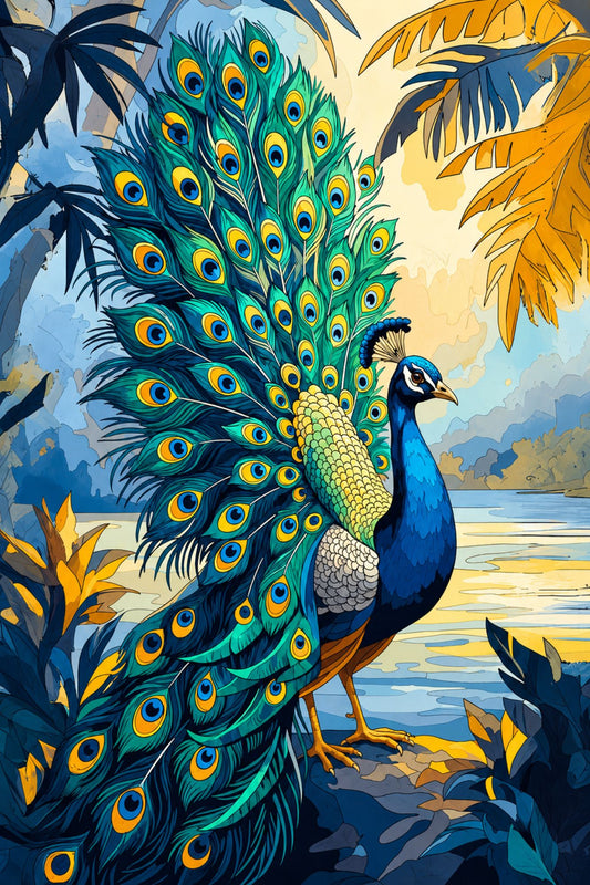 Pixora A4 Size Black Framed Wall Decor Hanging – Royal Peacock Nature Art Wall Decor