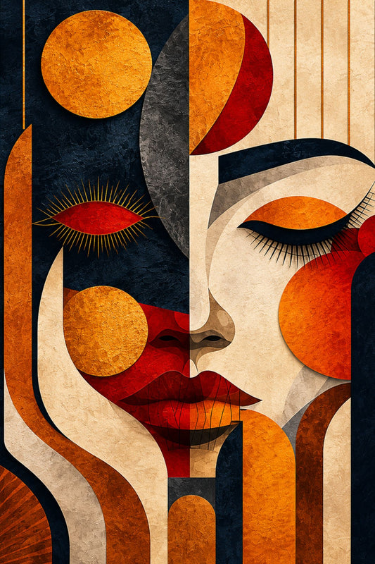 Pixora Art Deco Geometric Face Art - A4 Size Black Framed Abstract Portrait Wall Decor