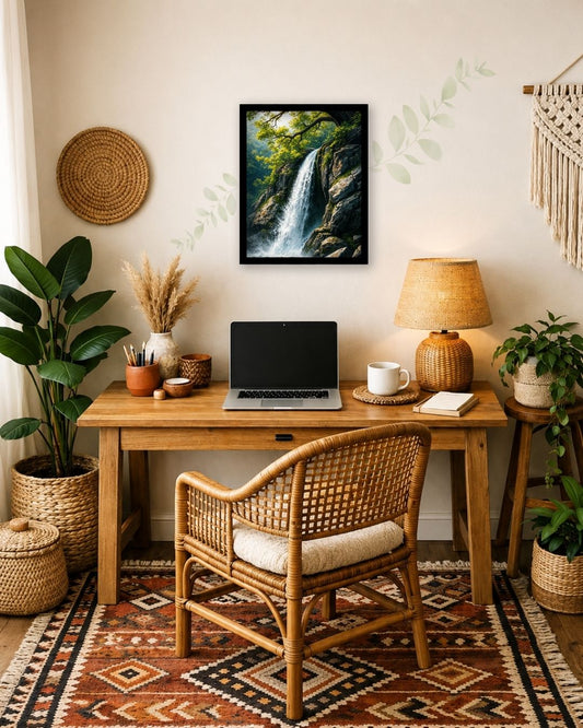 Pixora A4 Size Black Framed Wall Decor Hanging – Serene Waterfall Nature Landscape Wall Art