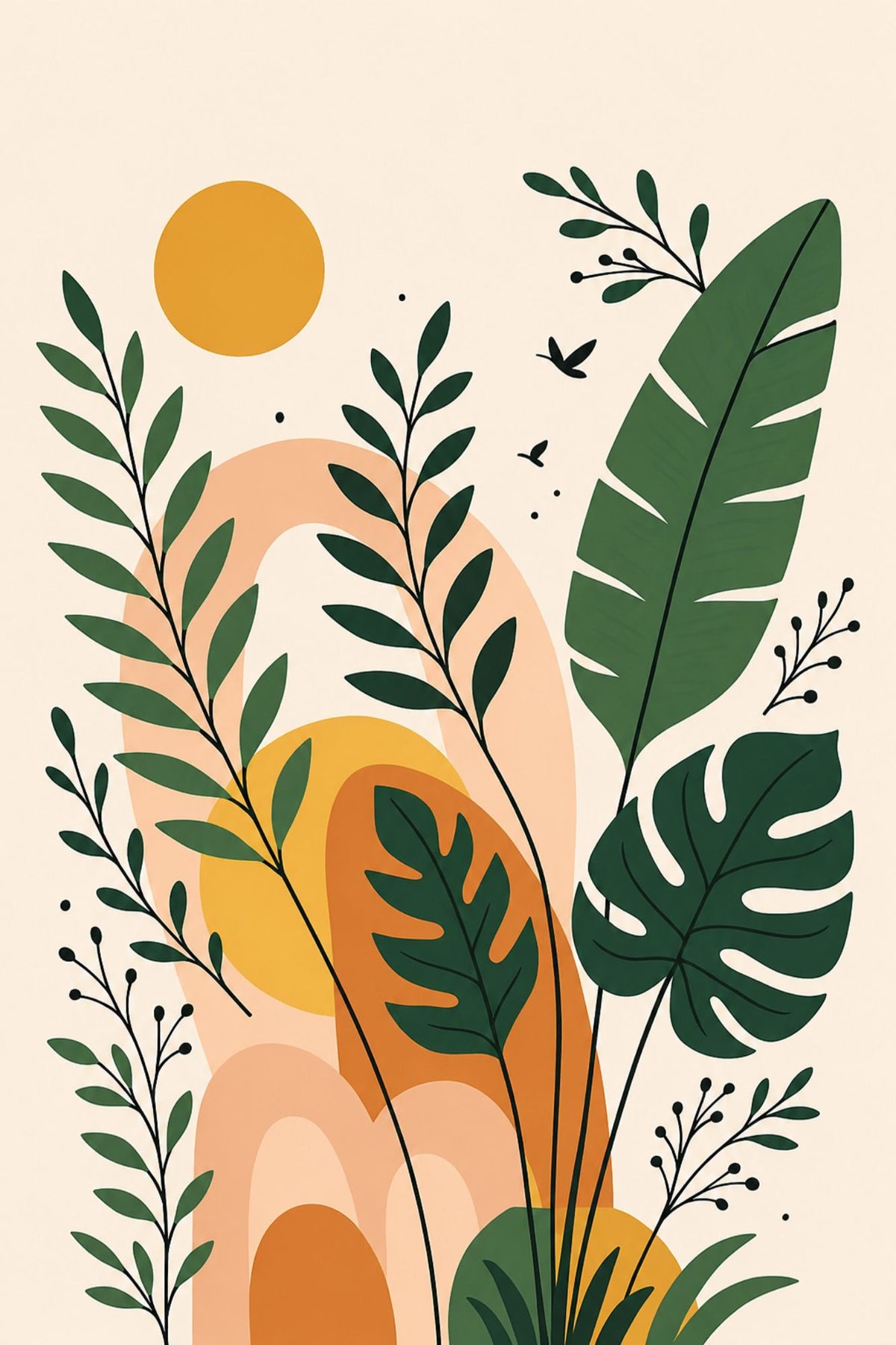 Pixora Modern Boho Botanical Wall Decor Hanging - A4 Size, Black Framed Art Print