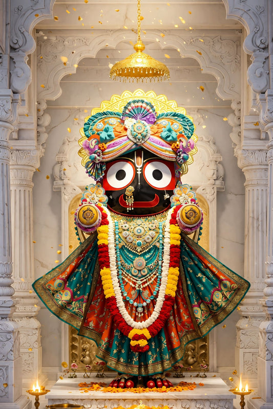 Pixora Divine Lord Jagannath Art - A4 Size Black Framed Spiritual Wall Decor