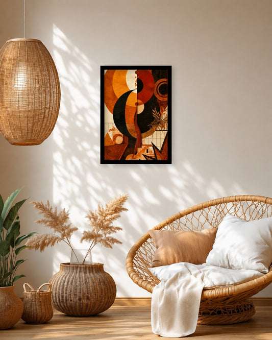 Pixora Avant-Garde Geometric Totem Wall Art - A4 Size Black Framed Abstract Print