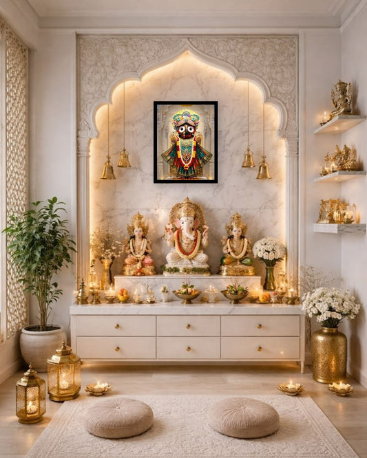 Pixora Divine Lord Jagannath Art - A4 Size Black Framed Spiritual Wall Decor