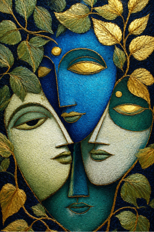Pixora Divine Harmony Textured Face Art - A4 Size Black Framed Spiritual Wall Decor