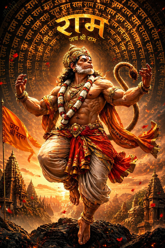 Pixora Bajrangbali Lord Hanuman Art - A4 Size Black Framed Spiritual Wall Decor
