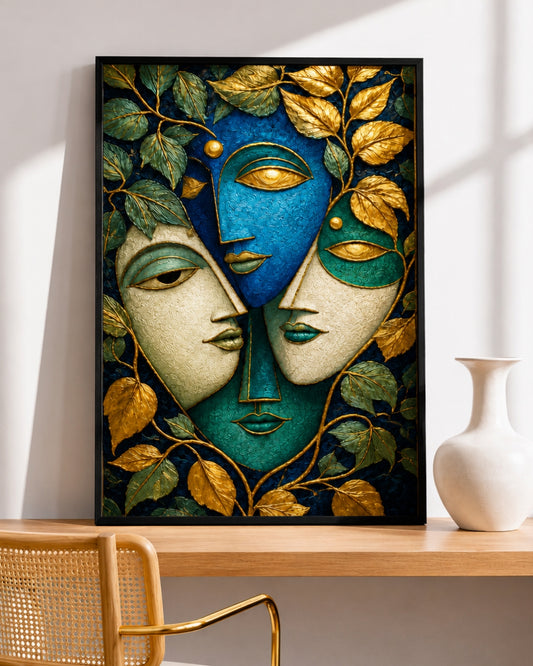 Pixora Divine Harmony Textured Face Art - A4 Size Black Framed Spiritual Wall Decor