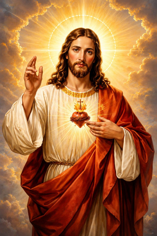 Pixora Sacred Heart of Jesus Christ Art - A4 Size Black Framed Spiritual Wall Decor