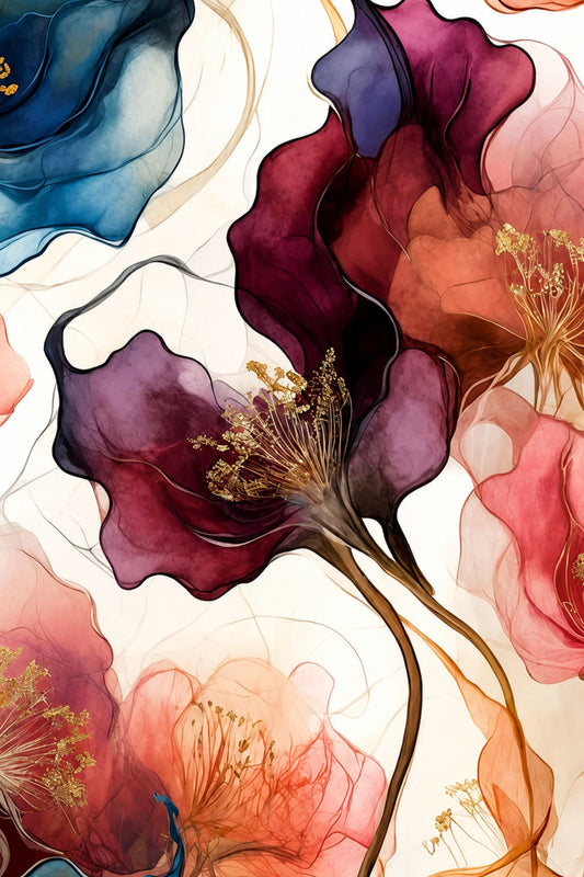Pixora Ethereal Floral Alcohol Ink Art - A4 Size Black Framed Abstract Wall Decor