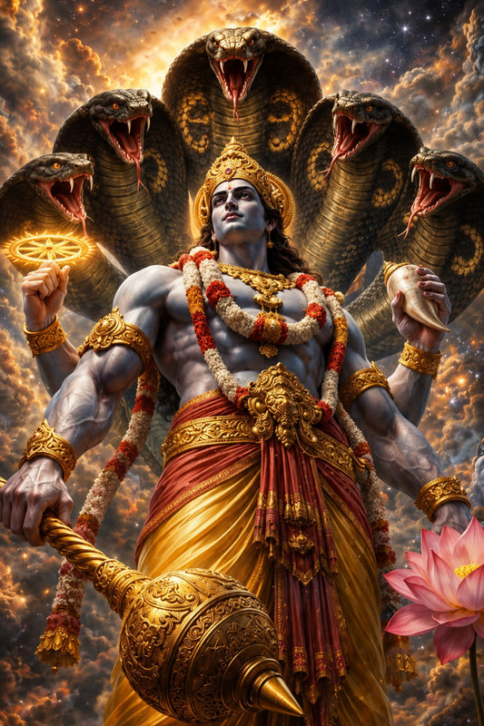 Pixora Cosmic Lord Vishnu Vishwaroopam Art - A4 Size Black Framed Spiritual Wall Decor