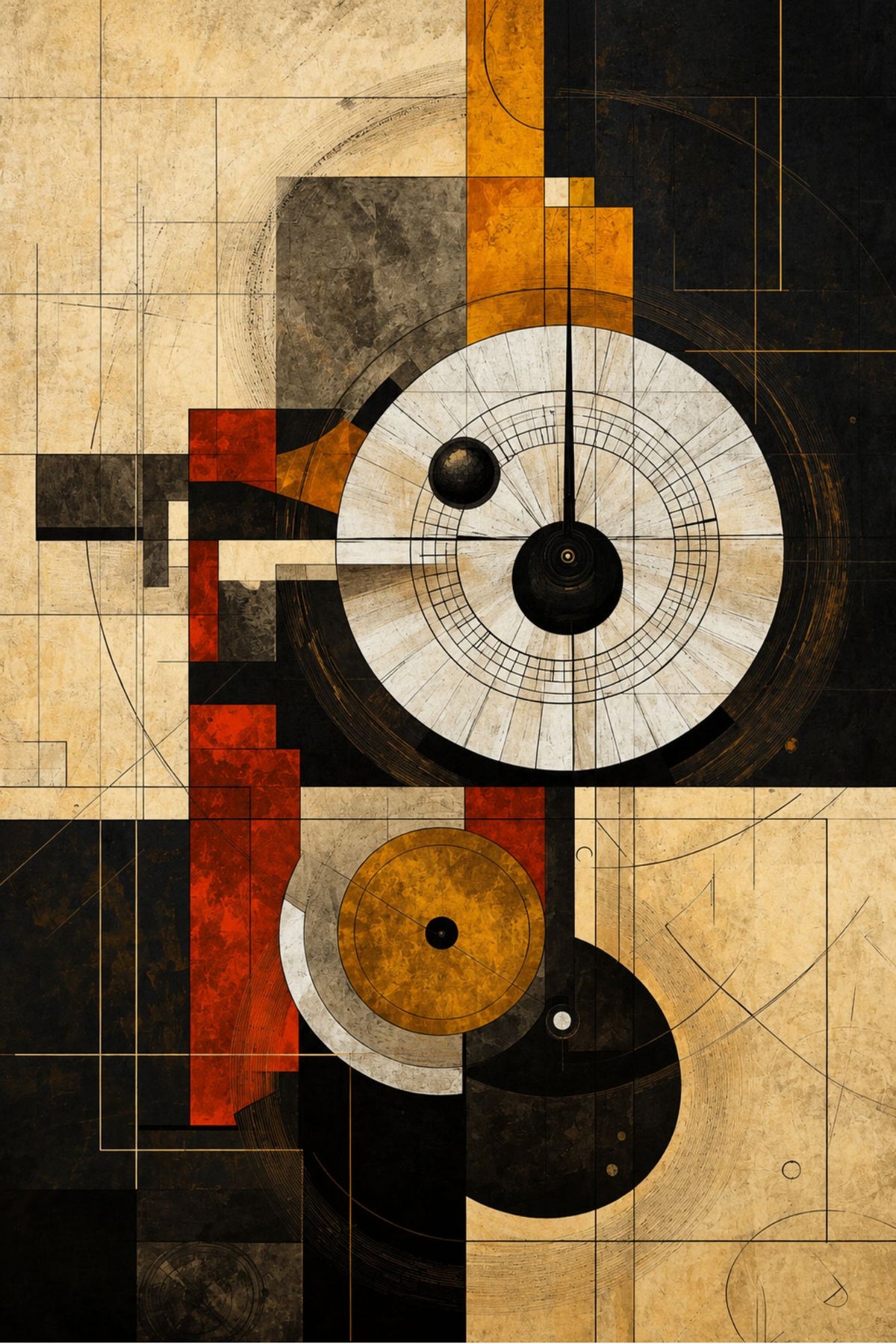 Pixora Constructivist Geometric Astrolabe Wall Art - A4 Size Black Framed Abstract Print