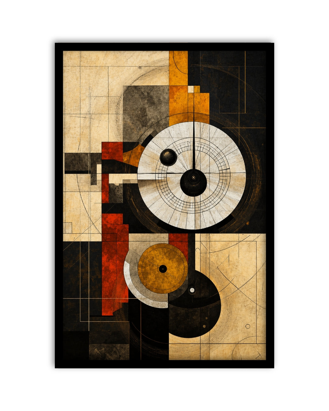 Pixora Constructivist Geometric Astrolabe Wall Art - A4 Size Black Framed Abstract Print