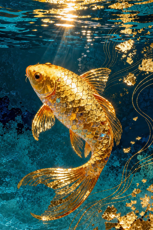 Pixora A4 Size Black Framed Wall Decor Hanging – Golden Koi Fish Luxury Wall Art