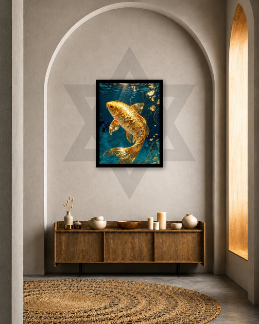 Pixora A4 Size Black Framed Wall Decor Hanging – Golden Koi Fish Luxury Wall Art