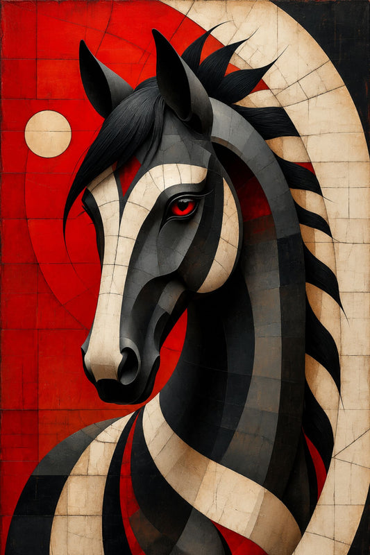 Product Title: Pixora Avant-Garde Geometric Horse Art - A4 Size Black Framed Abstract Wildlife Wall Decor