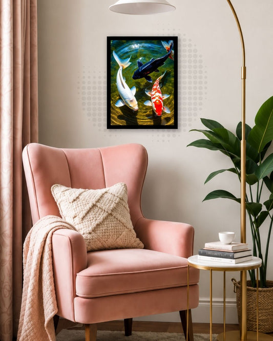Pixora A4 Size Black Framed Wall Decor Hanging – Elegant Koi Fish Pond Wall Art