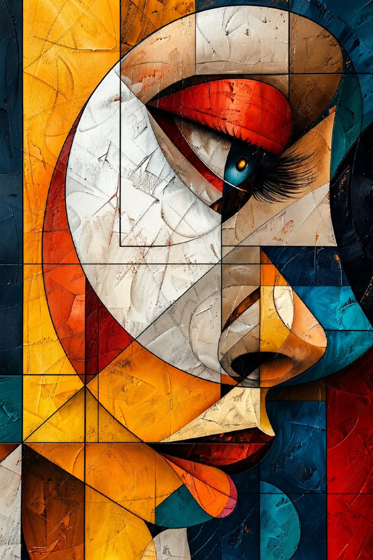 Pixora Expressionist Cubist Face Art - A4 Size Black Framed Abstract Portrait Wall Decor
