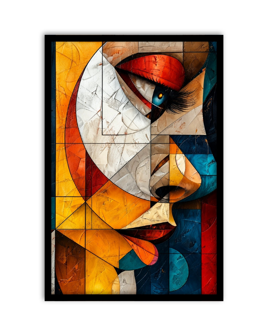 Pixora Expressionist Cubist Face Art - A4 Size Black Framed Abstract Portrait Wall Decor