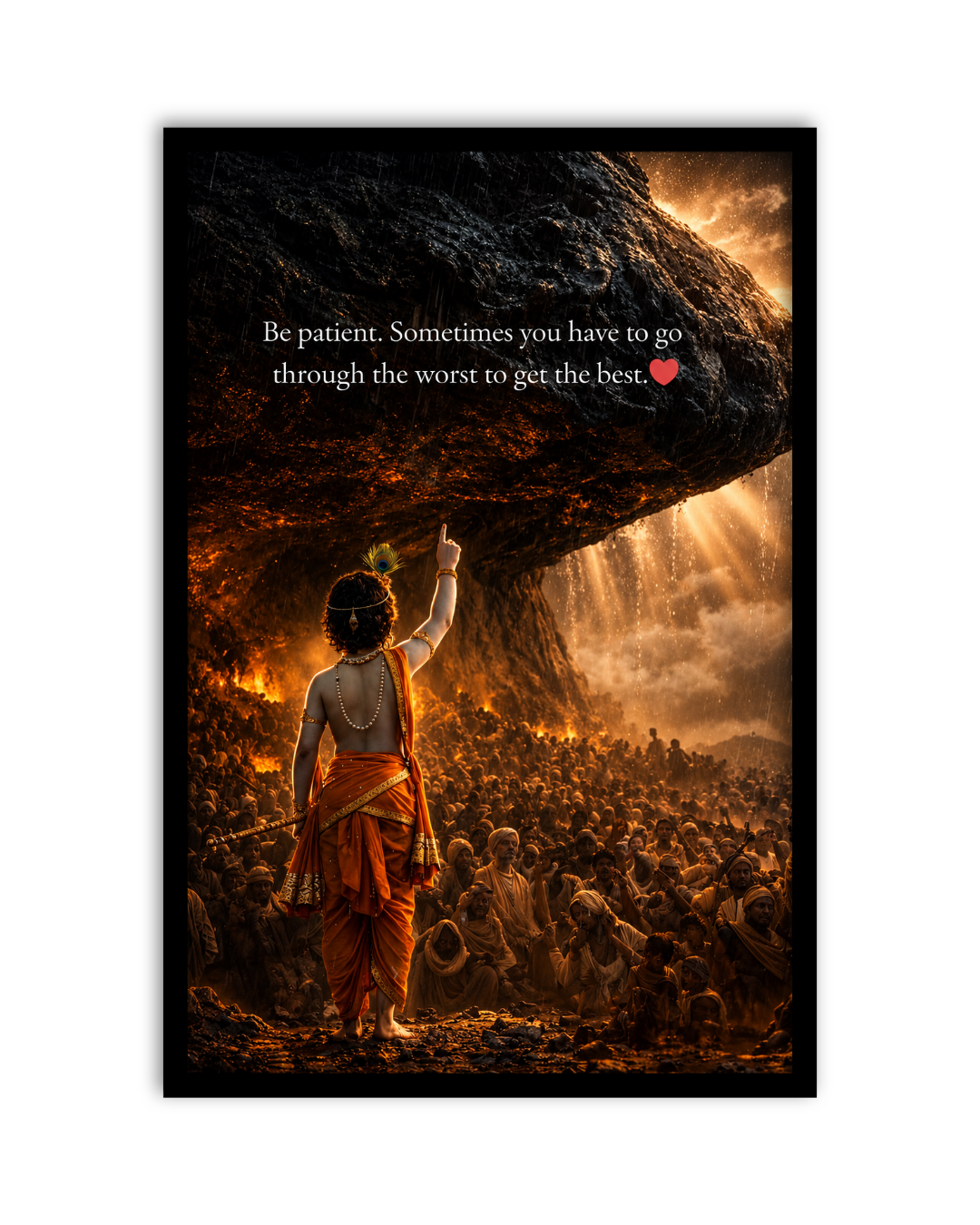 Pixora Govardhan Leela Krishna Quote Art - A4 Size Black Framed Motivational Wall Decor