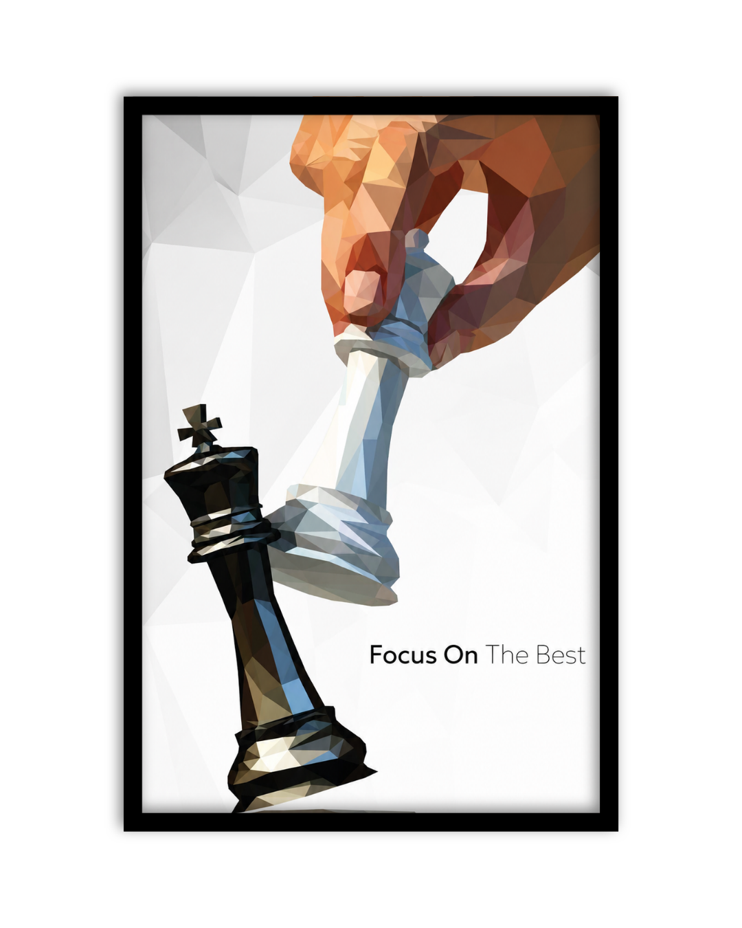 Pixora Motivational Chess Low Poly Art - A4 Size Black Framed Office Wall Decor